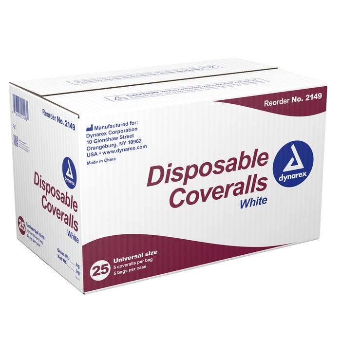 Disposable Coveralls, Universal Size, White By Dynarex