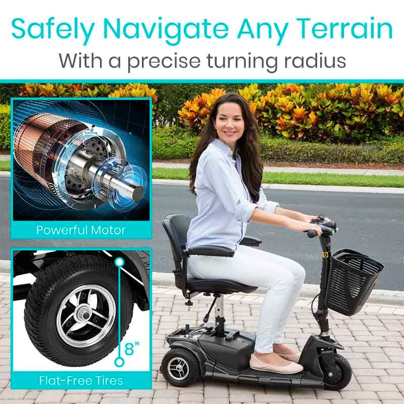 Vive Health 3 Wheel Mobility Scooter - Electric Long Range Powered Wheelchair