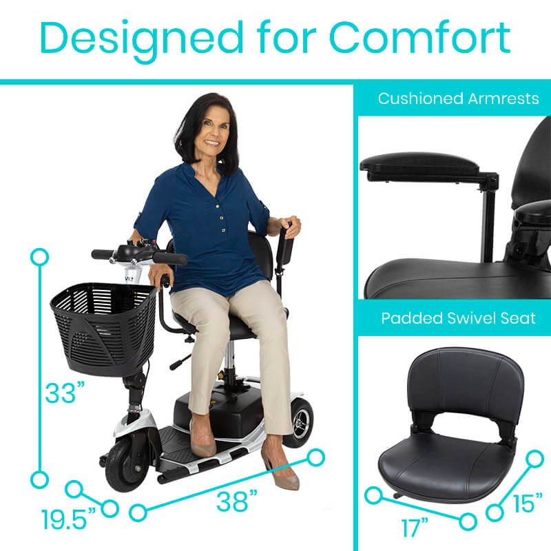 Vive Health 3 Wheel Mobility Scooter - Electric Long Range Powered Wheelchair