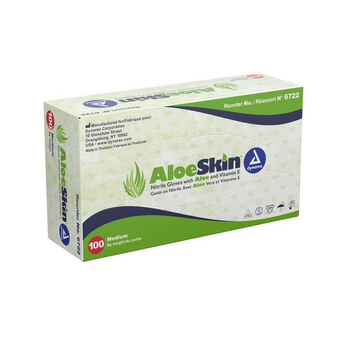 AloeSkin Nitrile Exam Gloves With Aloe, Powder-Free By Dynarex