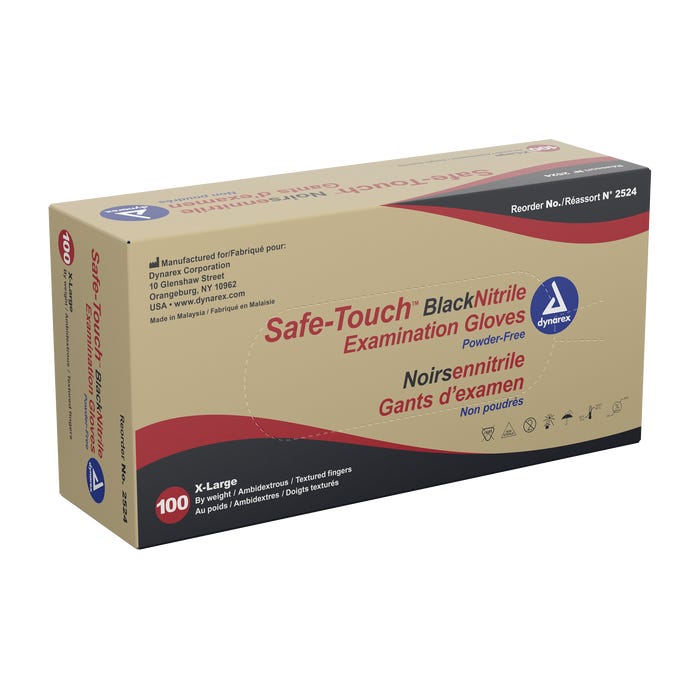 Safe-Touch Black Nitrile Exam Gloves, Powder-Free By Dynarex