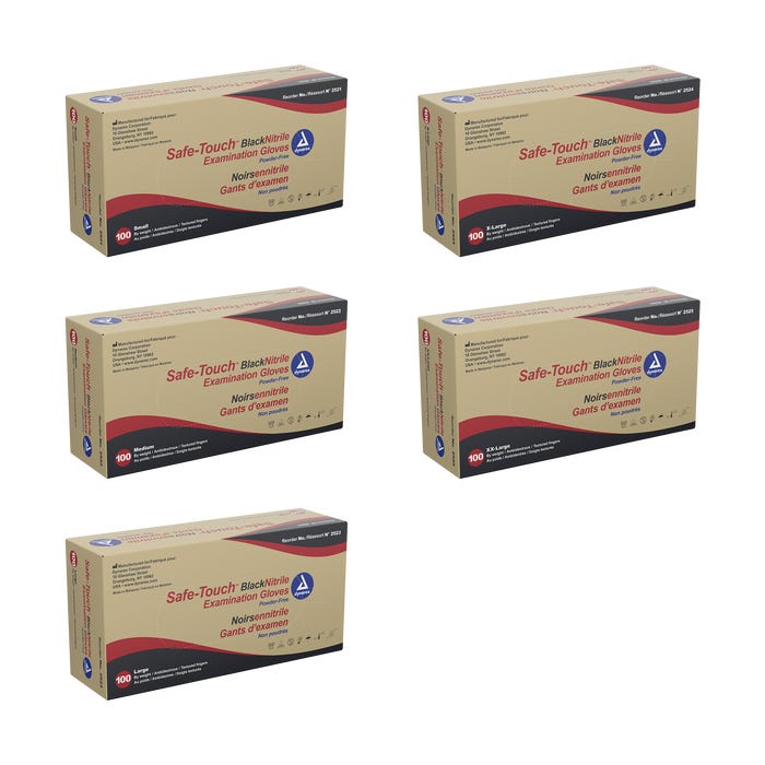 Safe-Touch Black Nitrile Exam Gloves, Powder-Free By Dynarex